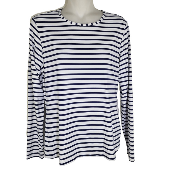 Lands End Womens Crew Neck Long Sleeve UPF 50 Rash Guard Swim Small Blue Stripe - Picture 1 of 10